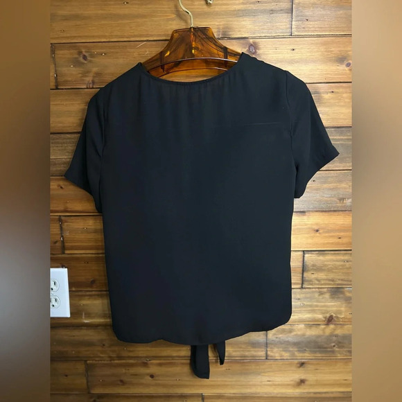 Madewell Novel Tie-Front Top Black Blouse Drapey V-Neck Short Sleeve size xxs - Picture 4 of 7